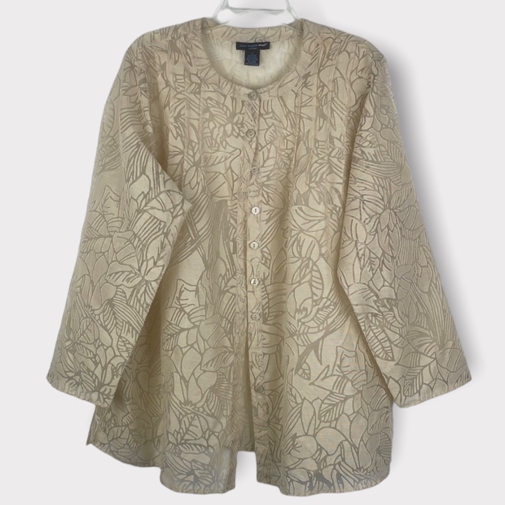 SAINT Tropez West Burn Out Linen Blend Button Jacket Sz 1X